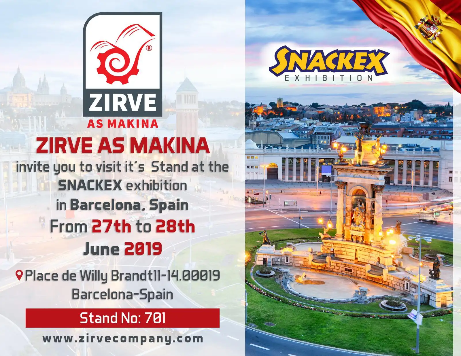 دعوة لحضور فعاليات مشاركتنا في معرض SnackeX – برشلونة – اسبانيا 2019