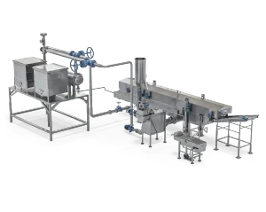Frying station | Natural Potato Chips Production Line PC 600 | PC 600 potato chips production line (600 kg/h): AISI 304 hygienic build, continuous frying, oil & water filtration, seasoning and packaging. Contact Zirve.