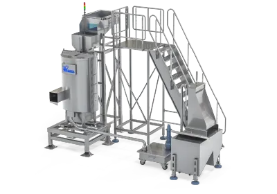 Mechanical Peeling Station — Fixed Tub & Rotating Floor with Water Loop and Filtration