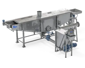 Blanching station | Natural Potato Chips Production Line PC 600 | PC 600 potato chips production line (600 kg/h): AISI 304 hygienic build, continuous frying, oil & water filtration, seasoning and packaging. Contact Zirve.